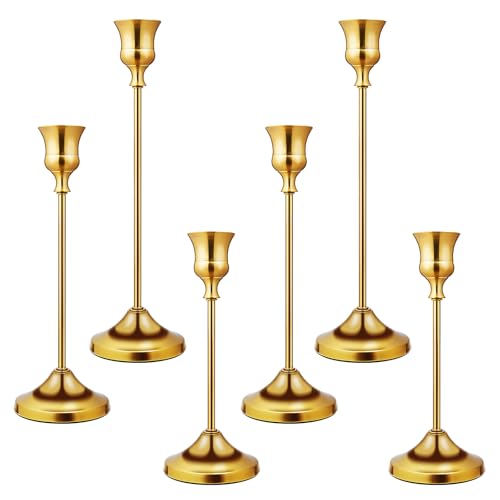 Candlestick Holders 6 PCS Metal Taper Candle Holders, KSWING Gold Candle Stick Holders Set, Perfect for Table Centerpiece ...