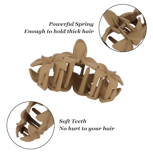 ANBALA 4PCS Hawaiian Plumeria Flower Hair Clips - Large Non-Slip Matte Claw Clips for Women, Strong Hold Beach Hair Access...