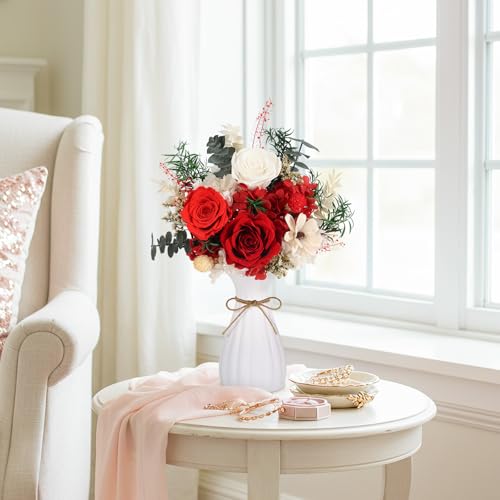 Flowers for Delivery Prime Preserved Flowers Bouquet with Vase That Last 3-5 Years Real Forever Flowers Red Rose Bouquet f...