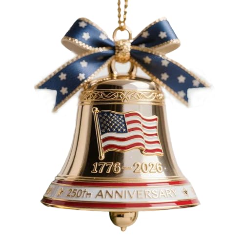 USA 250th Anniversary Bell Ornaments, Vintage-Inspired Metal Hanging Bell for Christmas Tree, Patriotic Ornaments with Com...