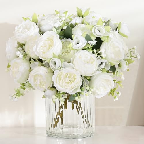 MARTINE MALL 2 Packs Peonies Artificial Flowers, White Artificial Peonies, Silk Peonies Flowers Fake Peonies Artificial Fl...
