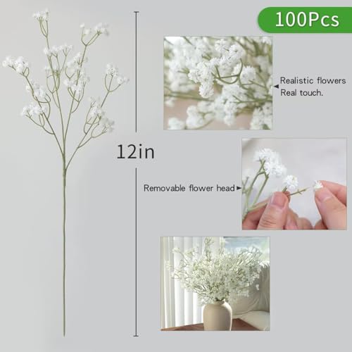 Oulores 100PC Baby Breath Artificial Flowers - Babies Breath Flowers Artificial Bulk Faux Flowers Bouquet White Flores Rea...