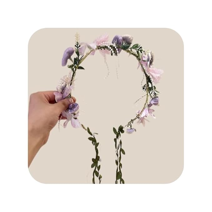 Efficewery Boho Floral Crown for Women– Adjustable Faux Silk Flower Headband, Handmade Wedding Hair Accessory for Festival...
