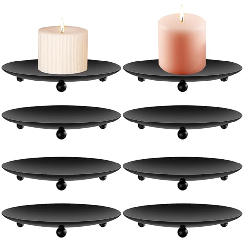 exinddea 8 PCS Iron Plate Candle Holder,Candle Stand for LED & Wax Candles,Black Candle Holders Iron Plate,4" Decorative P...