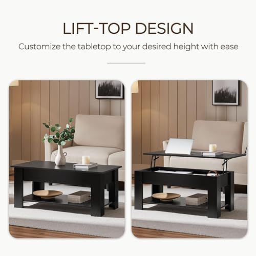 Yaheetech Wooden Coffee Table, Lift Top Coffee Table with Large Hidden Storage Shelf, Lift Tabletop Dining Tables for Livi...