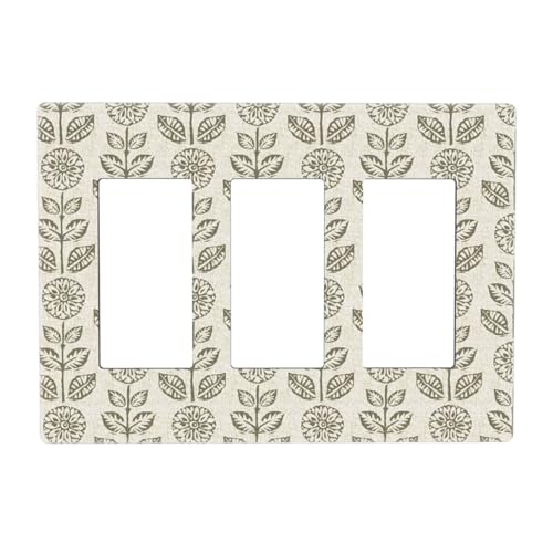 Yellow/Cream Beige Flower Decorative Screwless Decorator Wall Plates 3-Gang Receptacle Outlet Cover Simply Neutral Boho Vi...