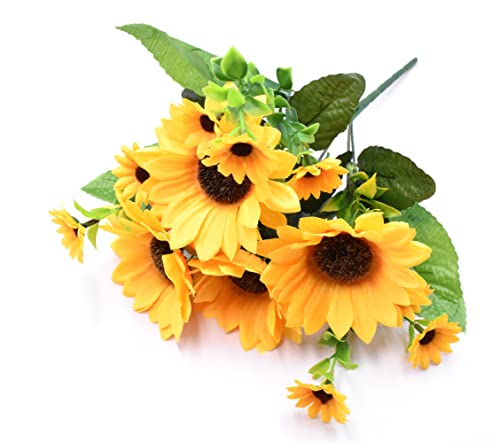Aliotech Beautiful Yellow Sunflowers Artificial Flowers Mini Fake Sunflowers Bouquet with Stems for Home Decoration Party ...