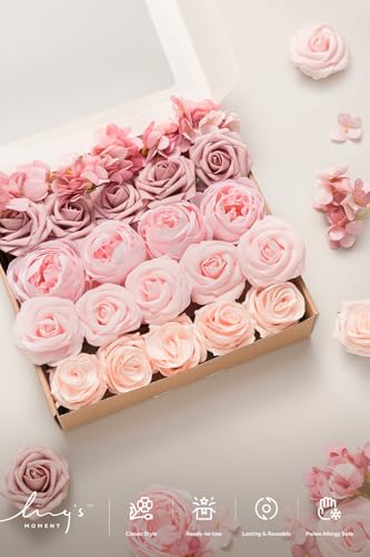 Ling's moment Artificial Flowers Fake Silk Hydrangea Foam Roses Faux Gardenia Combo for DIY Wedding Bouquets Centerpieces ...