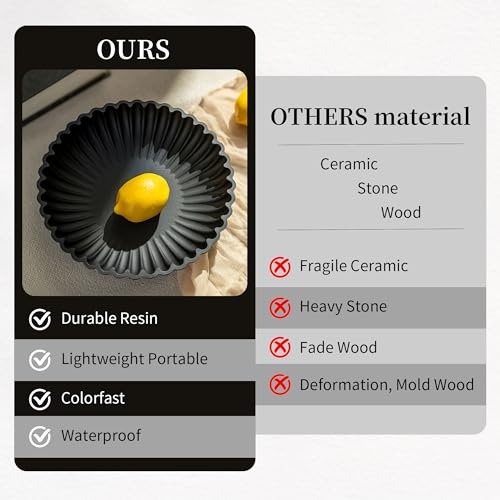 Hanobe Black Decorative Bowl Decor: Modern Resin Scalloped Ruffle Key Tray for Home Living Entryway Coffee Tables Centerpi...