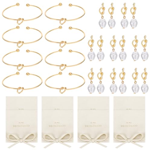 24 Pcs Bridesmaids Pearl Jewelry Bridesmaid Proposal Gifts Set of 8 Bridesmaids Bracelet Pearl Drop Earrings Jewelry Pouch...