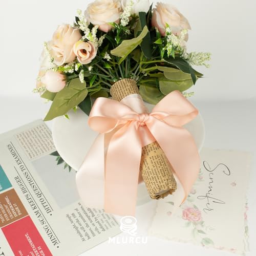 Mlurcu Pink Ribbon 1-1/2 Inch Pink Satin Ribbon Dusty Rose/Rose Gold/Nude/Peach/Pink Ribbons for Gift Wrapping Flower Bouq...