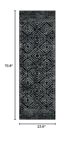 Wonnitar Washable Kitchen Runner Rug 2x6, Moroccan Black Runners for Hallway, Non Slip Bohemian Soft Bathroom Throw Mat Ge...