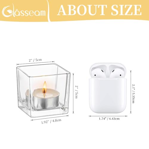 Glasseam Glass Votive Candle Holders: Set of 6 Clear Square Tealight Holder Small Tea Light Holders for Table Centerpiece ...