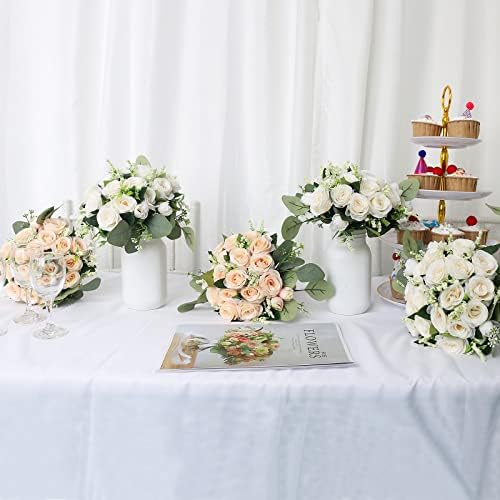 HOMENERGY Bridesmaid Bouquets for Wedding 1 Pack - Pre-Made Artificial Ivory Bouquet Flower Girls Bridal Small Floral for ...