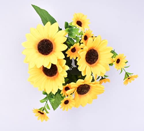 Aliotech Beautiful Yellow Sunflowers Artificial Flowers Mini Fake Sunflowers Bouquet with Stems for Home Decoration Party ...