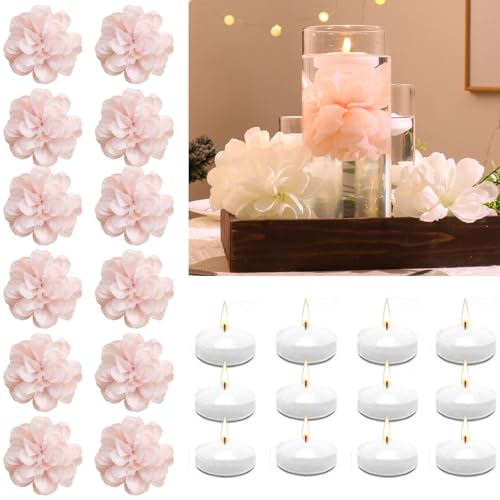 WPPNSY 24 Pcs Floating Candles for Centerpieces and Floating Flowers Artificial Flowers Head Vase Filler for Party Home Ta...
