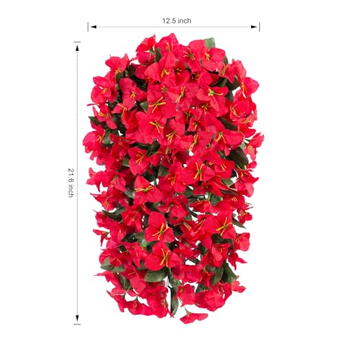HyeFlora Bougainvillea Artificial Hanging Flowers Plants for Outdoors Decoration, 2pcs Red Fake Flowers Silk Bougainvillea...