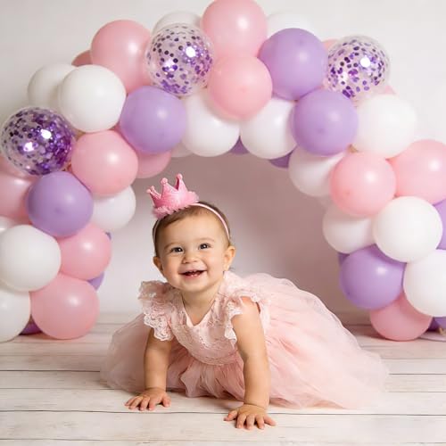 Danadia 32PCS Pink Balloons Set, 12 Inch Purple Pink White Latex Balloons with 9 Inch Purple Confetti Balloons for Girls' ...
