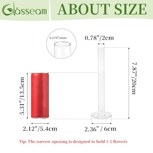 Glasseam Glass Bud Vase for Centerpieces, Small Flower Vases Set of 4Pcs Clear Single Rose Cylinder Centerpieces - 7.87" T...