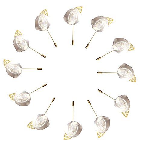 WeddingBobDIY 12Pieces/lot Groom Boutonniere Wedding Silk Rose(3.5cm) Flowers Accessories Prom Pin Man Suit Decoration White