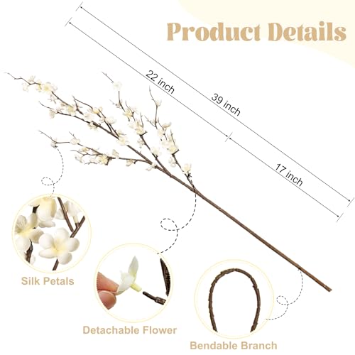 Ammyoo 4Pcs Cherry Blossom Branches Artificial Flowers for Spring Summer Indoor Decoration,Faux Long Stem Artificial Flowe...
