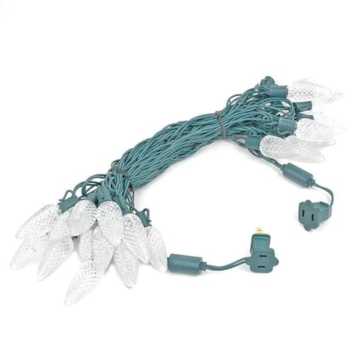 Novelty Lights 25 Feet 25 Light C9 Diamond Faceted LED String Lights, Warm White, Pre-Lamped Holiday Lights on Green Wire,...