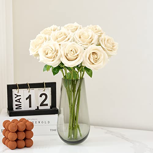 IUKnot Artificial Rose 10pcs Open Flower Bouquet Faux Rose Stems for Wedding Arrangement, Bridal Bouquet, Centerpiece, Fak...