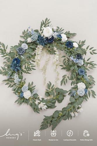 Ling's moment 9FT Spring Flower Garland- Wedding Arch Flowers for Backdrop Decoration, Eucalyptus & Rose, Artificial Flora...