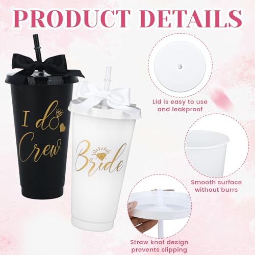 8Pcs Bridesmaid Cups with Lid Straw and Twist Bow Bachelorette Cups 24Oz Plastic Tumbler Bride Reusable Tumbler Bridesmaid...
