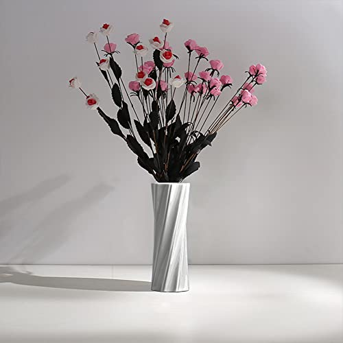 White Ceramic Vase, 8.4" H, Artistic Flower Vase Classic Style for Fireplace Bedroom Kitchen Living Room Centerpieces Offi...