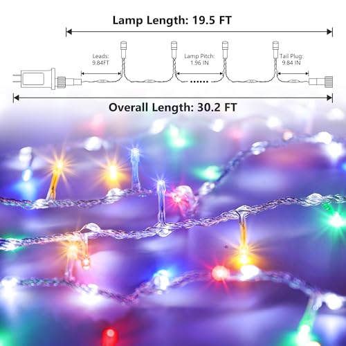 Jyoiat 30FT Christmas Lights - 240 LEDs Water Flowing Multicolor String Lights with 8 Basic Modes + 6 Flowing Modes,Outdoo...