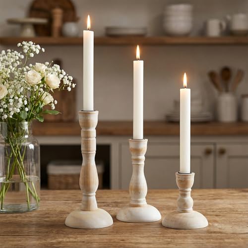 6PCS Candle Holders for Table Centerpiece, Wood Taper Candles Holder Vintage Stick Tapered Holders Rustic Wood Candle Hold...