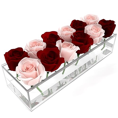 4 Pack 12" Clear Acrylic Flower Vase Rectangular Floral Centerpiece for Dining Table Modern Flower Arrangement for Home De...
