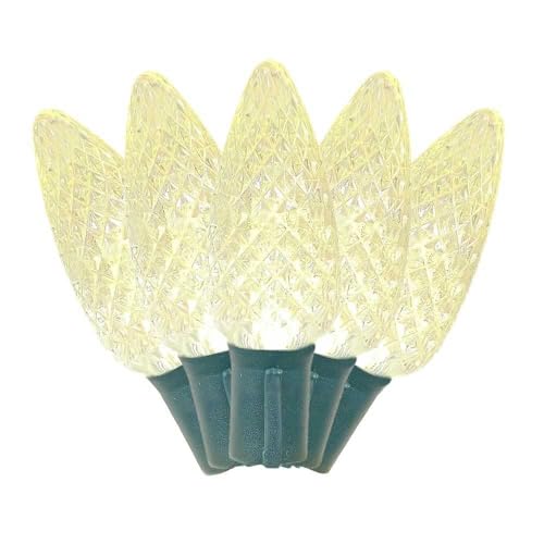 Novelty Lights 25 Feet 25 Light C9 Diamond Faceted LED String Lights, Warm White, Pre-Lamped Holiday Lights on Green Wire,...