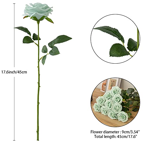 IUKnot Artificial Rose 10pcs Open Flower Bouquet Sage Green Faux Rose Stems for Wedding Arrangement, Bridal Bouquet, Cente...
