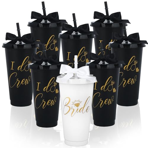 8Pcs Bridesmaid Cups with Lid Straw and Twist Bow Bachelorette Cups 24Oz Plastic Tumbler Bride Reusable Tumbler Bridesmaid...