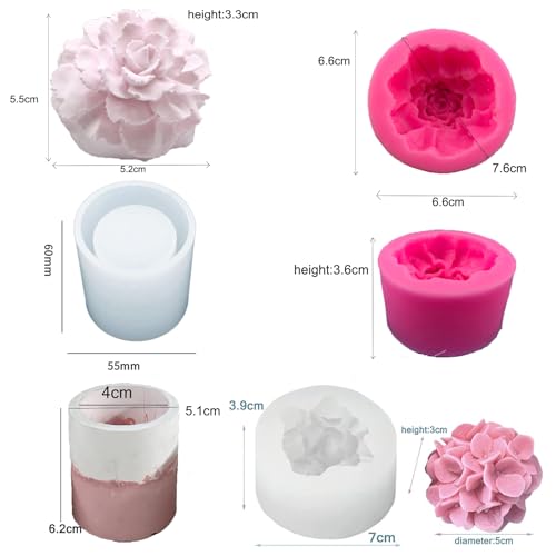 Hydrangea Carnation Flower Candle Soap Silicone Mold,Candle Jar Molds Silicone Cement with Lid,Concrete Vessels Moulds for...