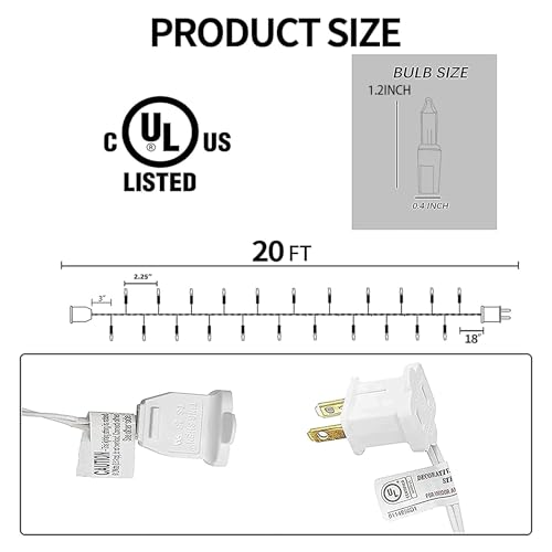 TW SHINE Warm White Christmas Lights, 20FT 100 Count Incandescent White Wire Christmas Tree Lights, Waterproof Xmas String...