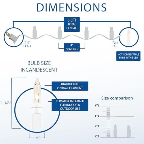 Novelty Lights 5.5 Feet 10 Bulb Clear Mini Light String on White Wire, Non-Connectable Incandescent Fairy Lights for Bottl...
