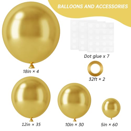 RUBFAC 129pcs Metallic Gold Balloons Different Sizes 18 12 10 5 Inch, Latex Balloon Garland Arch Kit for Party Graduation ...