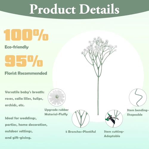 LINSIE 30 PCS 5 Bundles Small White Flowers Artificial Flowers Babys Breath Real Touch Flowers for Wedding Party Home Gard...