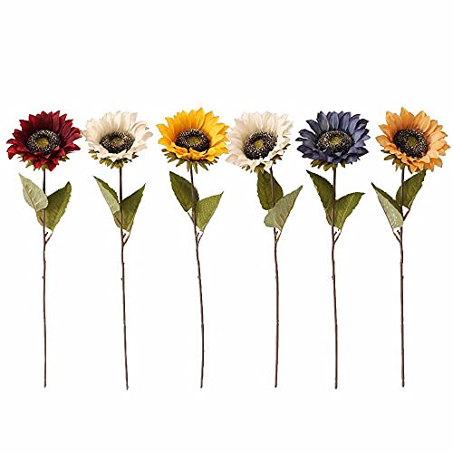 Laelfe Vintage Sunflowers Artificial Flowers, Fake Silk Sunflower with Stem Vintage Fall Sunflower Decorations for Autumn ...