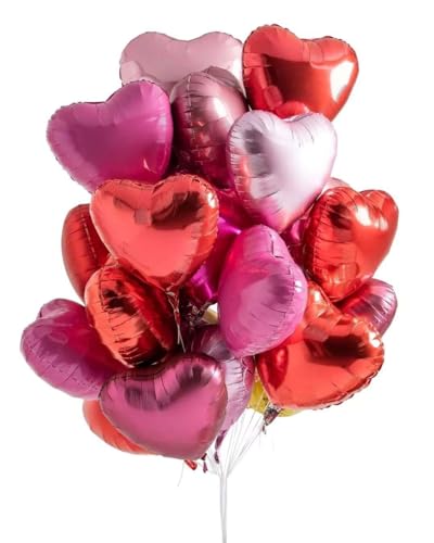 Lovoir 12 Pcs Red Heart Shape Foil Mylar Balloons 18 Inch Love Balloons for Valentine's Day Birthday Party Decorations Wed...