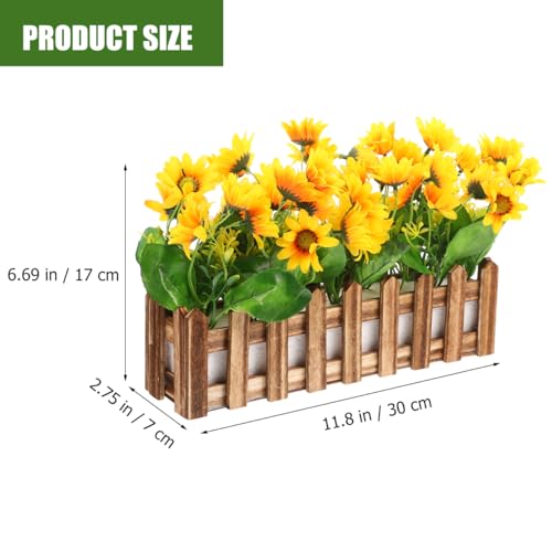 Yardwe Artificial Sunflower Plant with Picket Fence Pot 11.81In - Fake Sunflower Decoration for Home Office Classroom Corn...