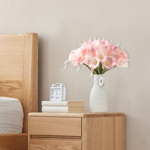 SITUMEIZI 24 PCS Pink Fake Flowers Artificial Calla Lily Silk Flowers Real Touch for Mother's Day Easter Home Kitchen Deco...