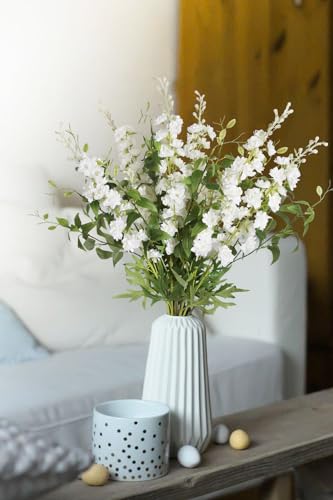 IPOPU White Flowers Artificial Delphinium 9PCS with Clematis Greenery for Wedding & Home Decor