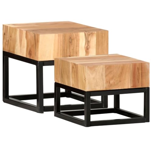vidaXL Side Tables 2 pcs - Versatile Acacia Wood and Steel Coffee Tables with Unique, ic Finish - Easy Assembly - Suitable...