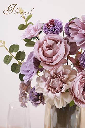 Floweroyal Artificial Flowers Combo Purple Flowers Mix Silk Flowers Dahlia Roses with Stems for DIY Wedding Bridal Bouquet...