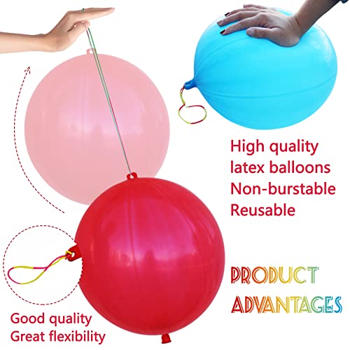 LEEZZIZZ 30Pcs Punch Balloons, Thickened Neon Punching Balloon Heavy Duty Party Favors for Kids with Rubber Band Handle, B...