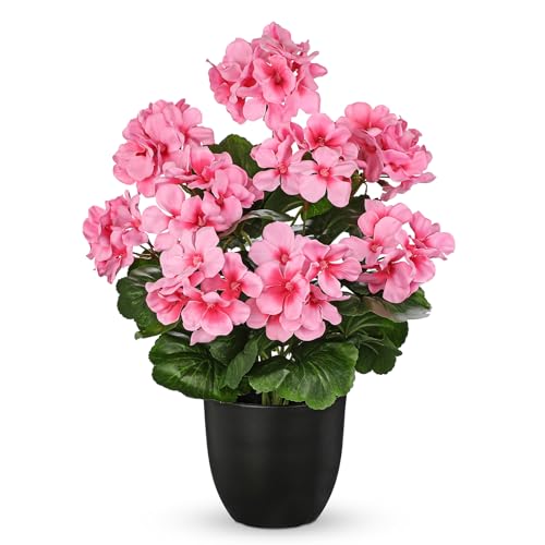 Briful 17” Geraniums Artificial Flowers Realistic Potted Plant – Pink Fake Geraniums for Outdoors, Silk Flowers Artificial...